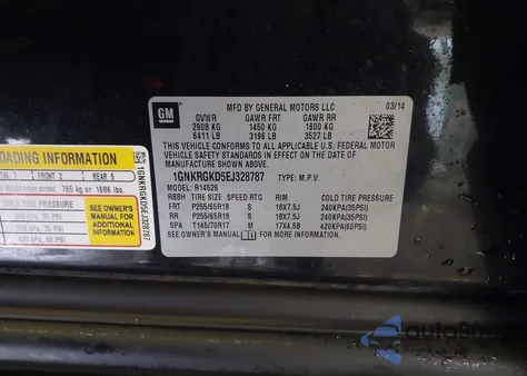 2014 Chevrolet Traverse 1Lt z USA, uszkodzony, nr VIN 1GNKRGKD5EJ328787